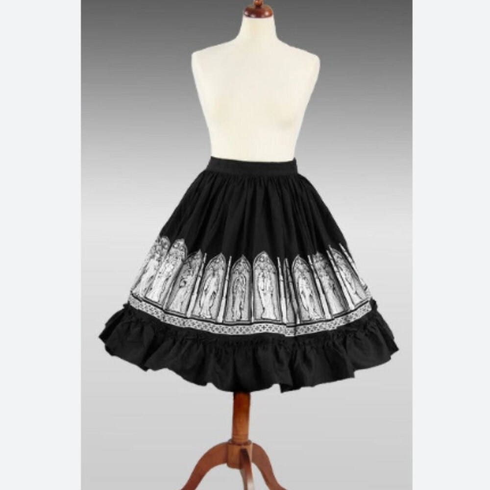 Restyle Gothic Windows Black Circle Skirt with Ruffle Trim